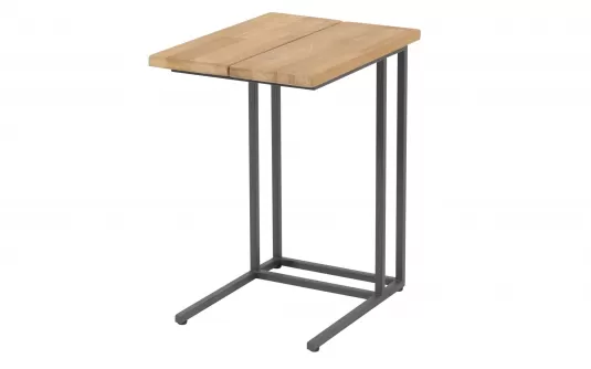 Stolik kawowy ogrodowy boczny SOLIDO grafitowy z blatem teak