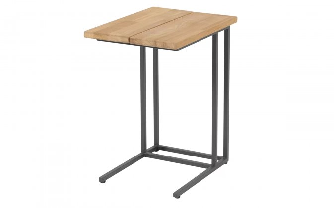 Stolik kawowy ogrodowy boczny SOLIDO grafitowy z blatem teak