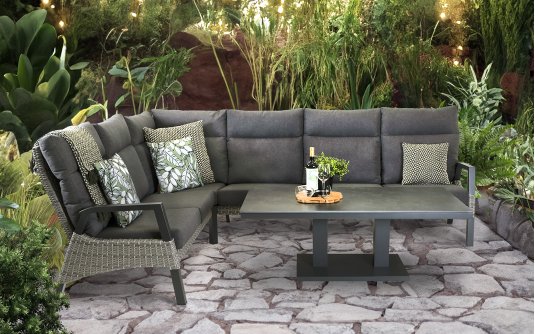 Narożnik ogrodowy szary aluminiowy z technorattanem TREVISO z wysokimi oparciami Narożnik ogrodowy szary aluminiowy z technorattanem TREVISO z wysokimi oparciami