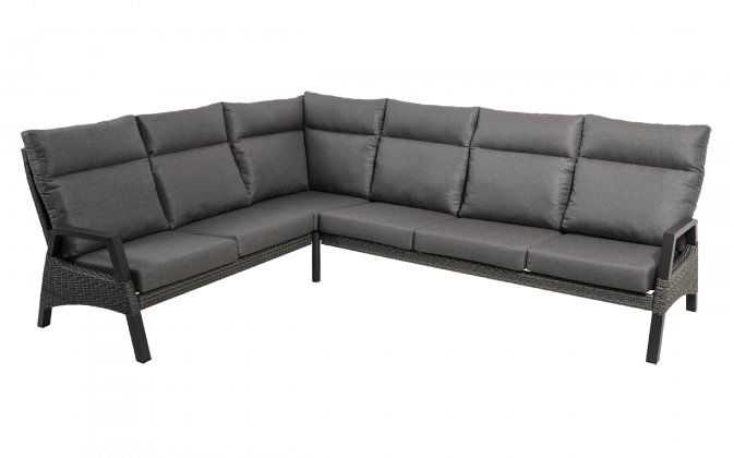 Narożnik ogrodowy grafitowy aluminiowy z technorattanem TREVISO z wysokimi oparciami