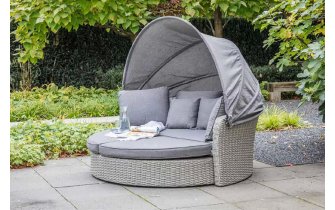 Sofa łóżko ogrodowe okragłe ogrodowe z technorattanu z daszkiem ZONNE