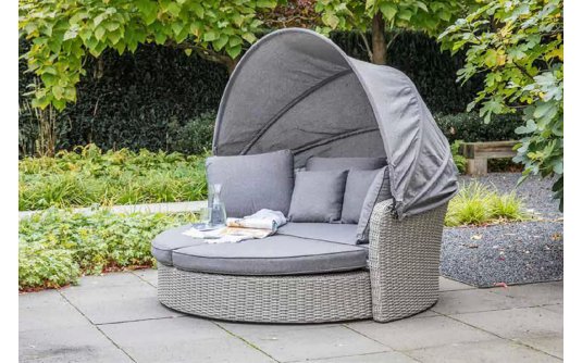 Sofa łóżko ogrodowe okragłe ogrodowe z technorattanu z daszkiem ZONNE