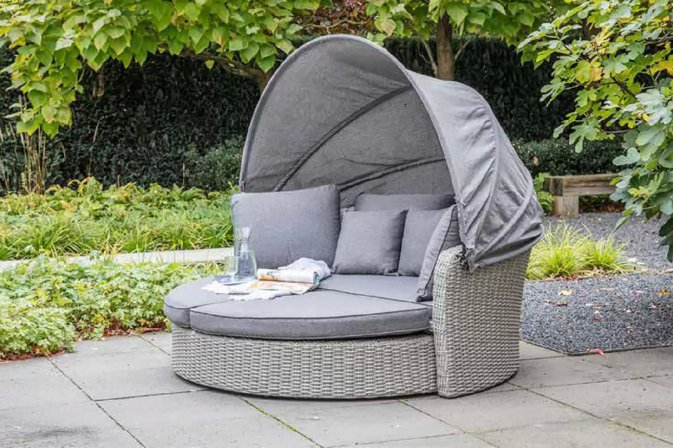 Sofa łóżko ogrodowe okragłe ogrodowe z technorattanu z daszkiem ZONNE