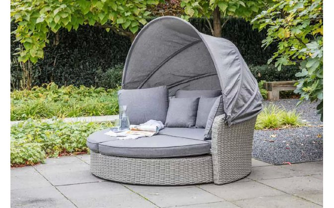 Sofa łóżko ogrodowe okragłe ogrodowe z technorattanu z daszkiem ZONNE