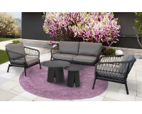 Zestaw ogrodowy ZAVI Lesli Living — sofa 2‑osobowa i 2 fotele, lina szara