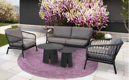 Zestaw ogrodowy ZAVI Lesli Living — sofa 2‑osobowa i 2 fotele, lina szara Zestaw ogrodowy ZAVI Lesli Living — sofa 2‑osobowa i 2 fotele, lina szara