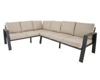 Narożnik ogrodowy ESTORIL aluminiowy 6‑osobowy – aluminium antracyt, poduszki Olefin beżowe