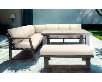 Narożnik ogrodowy ESTORIL aluminiowy 6‑osobowy – aluminium antracyt, poduszki Olefin beżowe