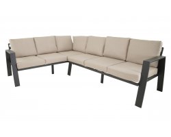 Narożnik ogrodowy ESTORIL aluminiowy 6‑osobowy – aluminium antracyt, poduszki Olefin beżowe