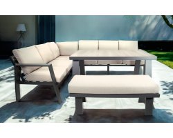 Narożnik ogrodowy ESTORIL aluminiowy 6‑osobowy – aluminium antracyt, poduszki Olefin beżowe