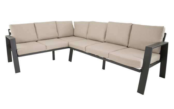 Narożnik ogrodowy ESTORIL aluminiowy 6‑osobowy – aluminium antracyt, poduszki Olefin beżowe