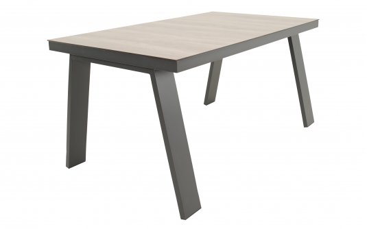 Stół ogrodowy aluminowy grafitowy ESTROIL 150x90 z blatem z HPL imitacja drewna Stół ogrodowy aluminowy grafitowy ESTROIL 150x90 z blatem z HPL imitacja drewna