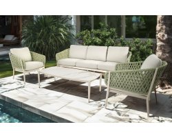 ZAYA zestaw ogrodowy wypoczynkowy – sofa 3‑osobowa, fotele, stolik, aluminium beżowy