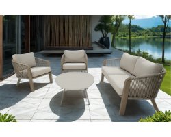 Zestaw ogrodowy TANOA Lesli Living — sofa 3‑osobowa, fotele i stolik, aluminium taupe z liną