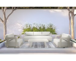 Komplet wypoczynkowy na taras jasnobeżowy MAKAI z sofą, 2 fotelami i stolikiem