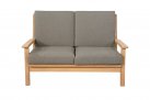 Sofa 2-osobowa z drewna teak z bezowymi poduszkami LOUNG