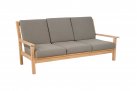 Sofa 3-osobowa z drewna teak z bezowymi poduszkami LOUNG