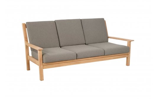 Sofa 3-osobowa z drewna teak z bezowymi poduszkami LOUNG