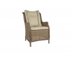 Beżowy wysoki fotel ogrodowy z technorattanu na taras WINE