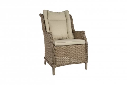 Beżowy wysoki fotel ogrodowy z technorattanu na taras WINE