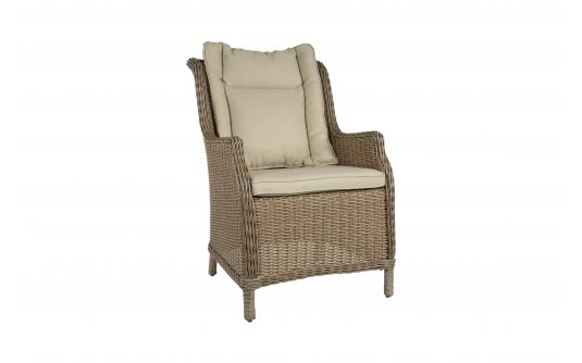 Beżowy wysoki fotel ogrodowy z technorattanu na taras WINE