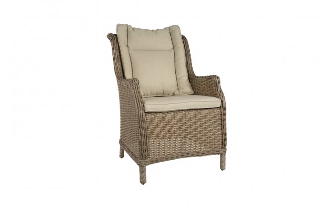 Beżowy wysoki fotel ogrodowy z technorattanu na taras WINE