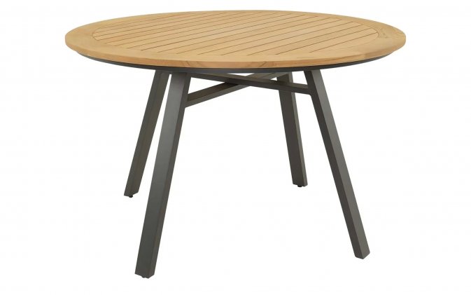 Stół ogrodowy okrągły podstawa aluminiowa blat TEAK MONZA 120 cm