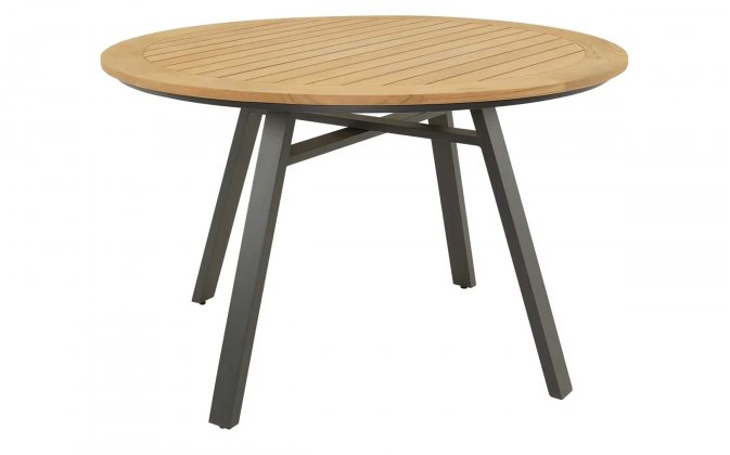 Stół ogrodowy okrągły podstawa aluminiowa blat TEAK MONZA 120 cm 