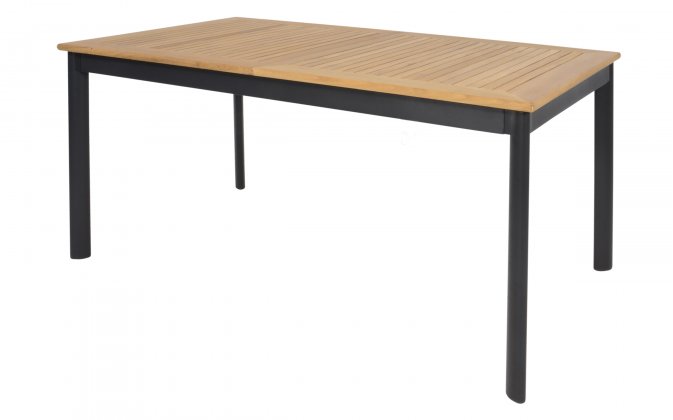 Aluminiowy stół ogrodowy rozkładany z podstawą w kolorze grafitowym i blatem teak MONZA 152-210 cm