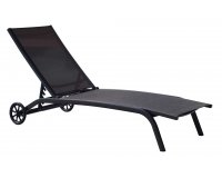 Czarny leżak z kółkami ogrodowy aluminiowy tekstylina RUOTE 