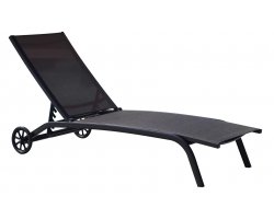Czarny leżak z kółkami ogrodowy aluminiowy tekstylina RUOTE 