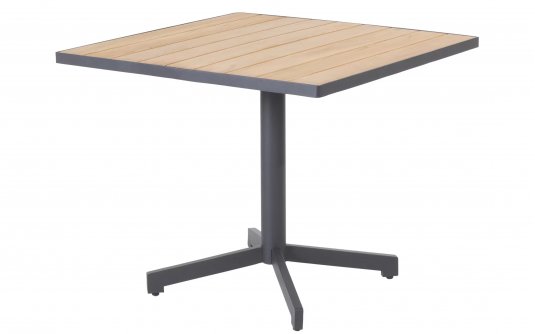 Kwadratowy stół ogrodowy na jednej nodze FIESTA 90x90 cm blat teak noga antracyt Kwadratowy stół ogrodowy na jednej nodze FIESTA 90x90 cm blat teak noga antracyt