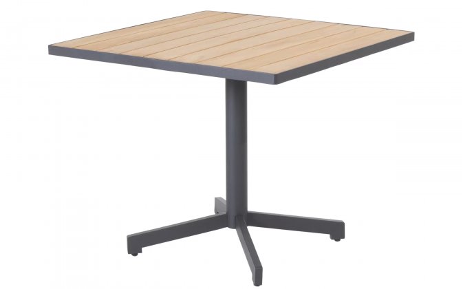 Kwadratowy stół ogrodowy na jednej nodze FIESTA 90x90 cm blat teak noga antracyt 