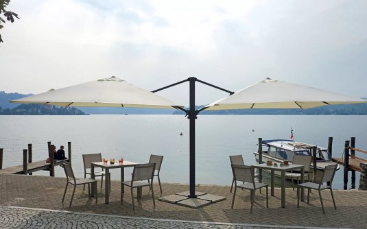 Podwójny parasol ogrodowy 2 czasze 3x3 m aluminium antracyt poszycie kremowego RELONE DOPPPIO