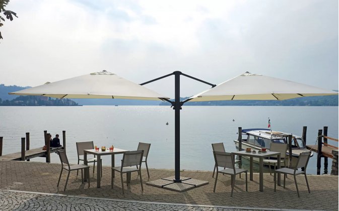 Podwójny parasol ogrodowy 2 czasze 3x3 m aluminium antracyt poszycie kremowego RELONE DOPPPIO