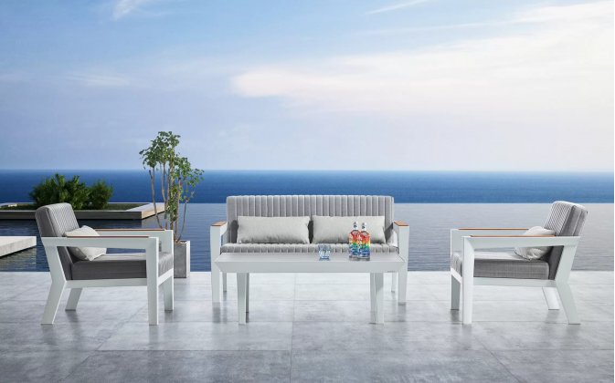 Komplet wypoczynkowy aluminiowy biały CHAMPION Higold  sofa 2-osobowa