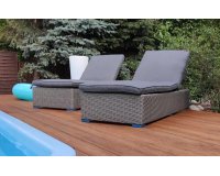 Leżak ogrodowy z technorattanu na taras z matercaem szary LAGO 