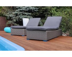 Leżak ogrodowy z technorattanu na taras z matercaem szary LAGO 