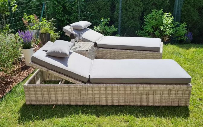 Leżak ogrodowy z technorattanu na taras z matercaem jasnoszary LAGO 