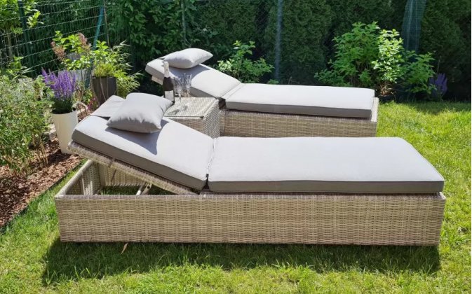 Leżak ogrodowy z technorattanu na taras z matercaem jasnoszary LAGO 