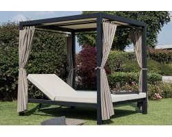 Ciemnoszare łóżko z daszkiem aluminiowe i zasłonami DREAM Bizzotto antracyt