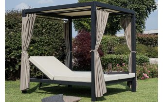 Ciemnoszare łóżko z daszkiem aluminiowe i zasłonami DREAM Bizzotto antracyt