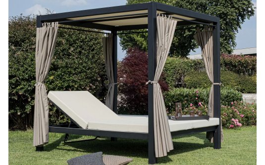 Ciemnoszare łóżko z daszkiem aluminiowe i zasłonami DREAM Bizzotto antracyt Ciemnoszare łóżko z daszkiem aluminiowe i zasłonami DREAM Bizzotto antracyt