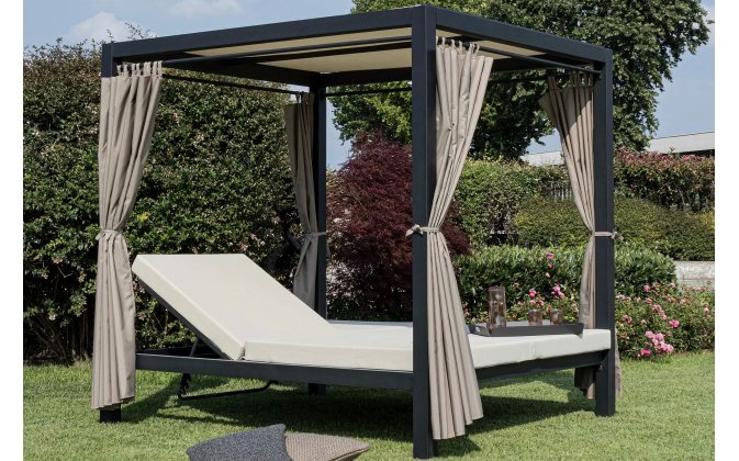 Ciemnoszare łóżko z daszkiem aluminiowe i zasłonami DREAM Bizzotto antracyt