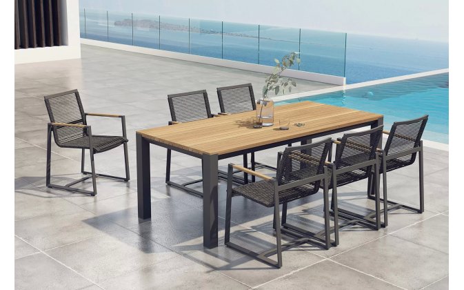 Grafitowy stół ogrodowy z blatem teak RIDGE 220 4so