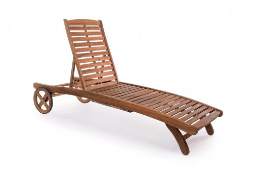 Leżak ogrodowy z drewna akacji NOEMI z kółkami