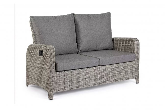 Sofa 2-osobowa z pochylanymi oparicami szary technorattan KENT bhizotto