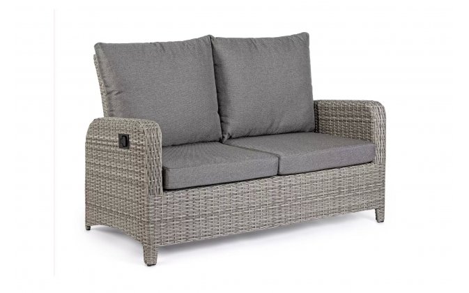 Sofa 2-osobowa z pochylanymi oparicami szary technorattan KENT bhizotto