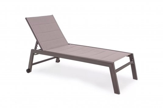 Beżowy aluminiowy leżak na taras z siedziskiem z tekstyliny z kółkami HILDE