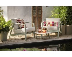 Zestaw balkonowy RANA aluminium poduszki stolik szerokość fotela 85 cm kolor soft green lub beż